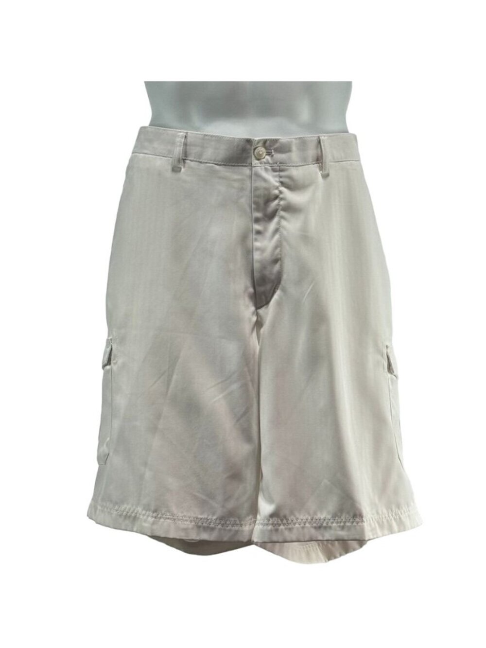 ISLAND REPUBLIC Men's Cargo Shorts White Polyester Belt Loops Pockets Size 40